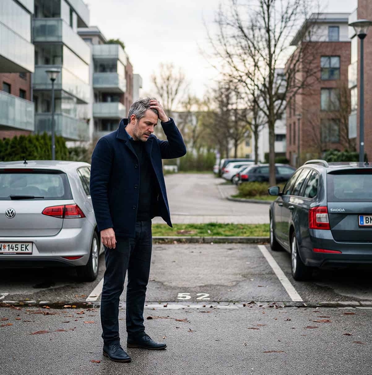 kierowca patrzy na puste miejsce parkingowe